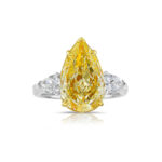 4.02 Carat Pear Diamond Ring | Fancy Yellow | 14K White Gold | Sunlit Royal Radiance
