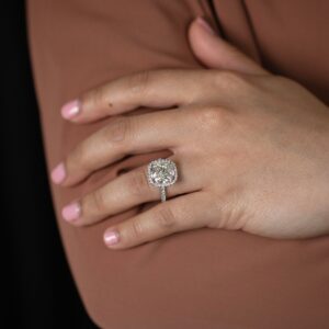5.19 Carat Cushion Halo Diamond Ring | Brilliant White | 18K Gold | Radiant Elegance