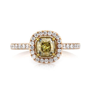 1.5 Carat Cushion Diamond Ring | Fancy Yellow | 14K White Gold | Sunlit Royal Radiance