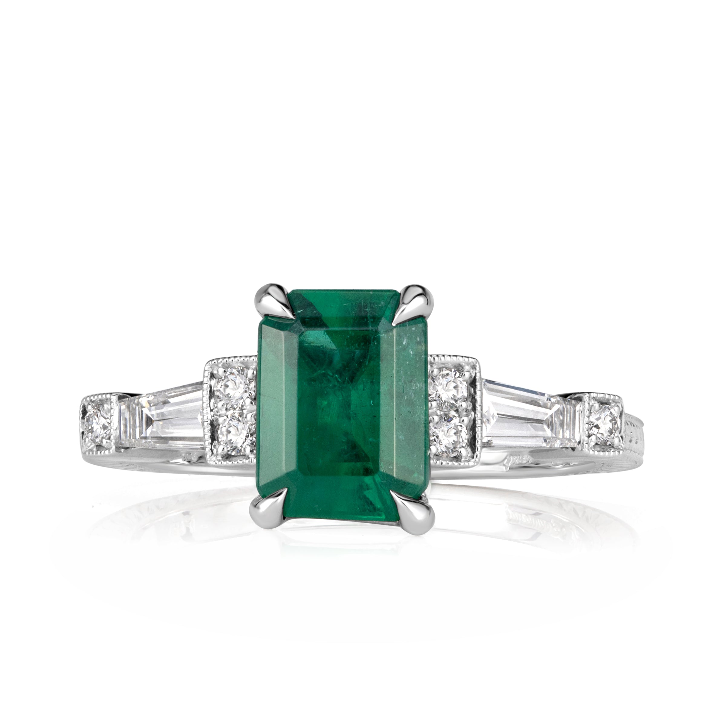 8999-3-19ct-emerald-cut-green-emerald-engagement-ring-front-view-primary.jpg 3.19 Carat Emerald Diamond Ring | 14K White Gold | Effortless Elegance - Image 1