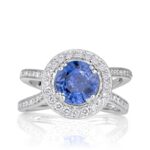 3.22 Carat Round Brilliant Diamond Ring | Royal Blue Sapphire | 14K White Gold