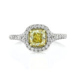 1.57 Carat Cushion Diamond Ring | Fancy Yellow | 14K White Gold