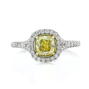 1.57 Carat Cushion Diamond Ring | Fancy Yellow | 14K White Gold