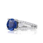 2.65 Carat Round Brilliant Diamond Ring | Royal Blue Sapphire | 14K White Gold - Image 2