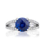 2.65 Carat Round Brilliant Diamond Ring | Royal Blue Sapphire | 14K White Gold