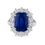 10 Carat Radiant Halo Diamond Ring | Royal Blue Sapphire | 18K Gold | Iconic Presence - Image 2