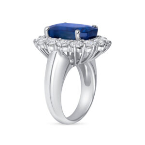 10 Carat Radiant Halo Diamond Ring | Royal Blue Sapphire | 18K Gold | Iconic Presence