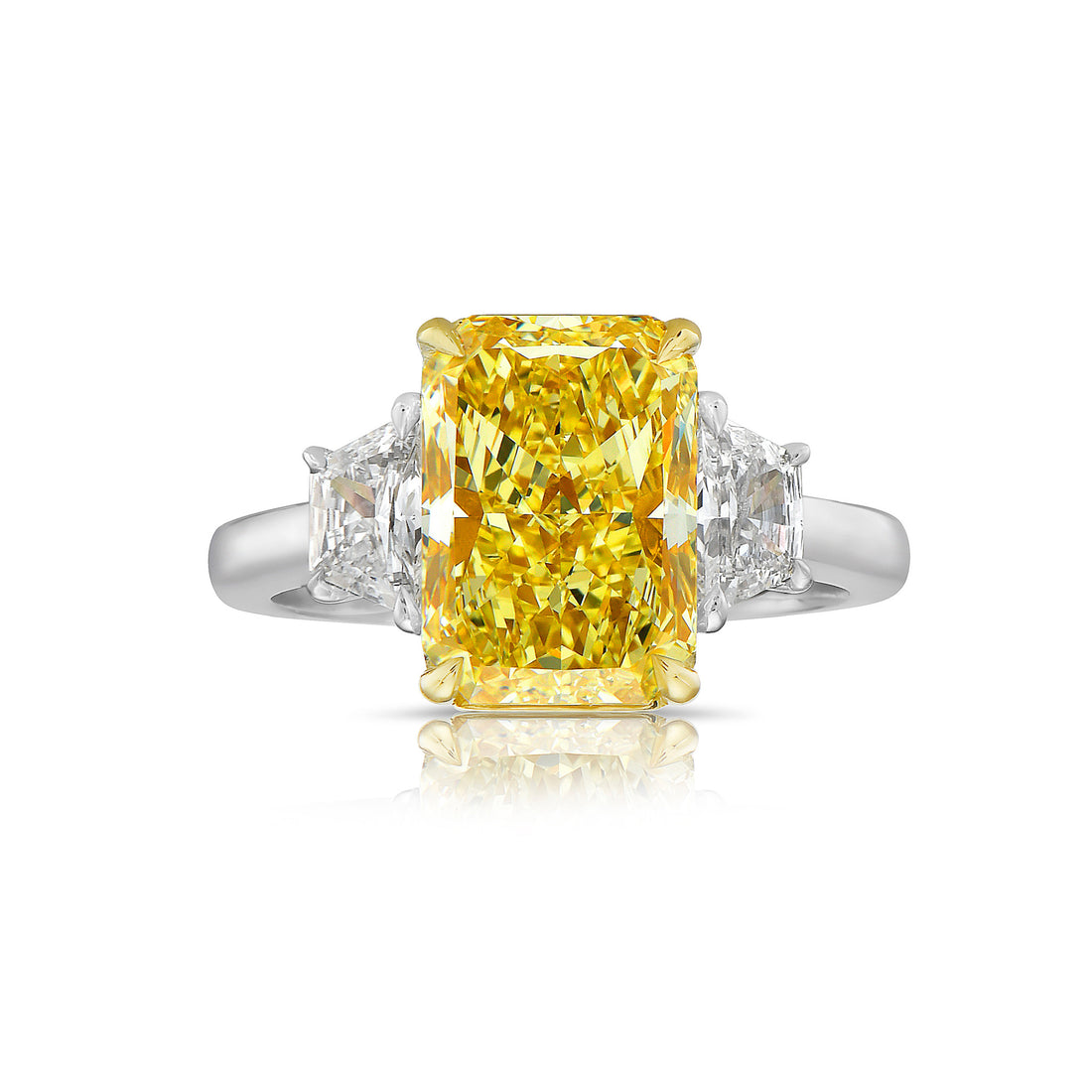 95000-4-07ct-fancy-yellow-elongated-radiant-diamond-engagement-ring-front-view-primary.jpg 4.07 Carat Radiant Diamond Ring | Fancy Yellow | 14K White Gold - Image 1