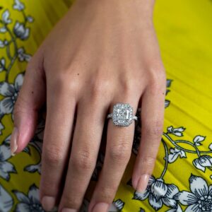 4.15 Carat Radiant Halo Diamond Ring | Brilliant White | 18K Gold | Quiet Power