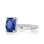 3.04 Carat Cushion Diamond Ring | Royal Blue Sapphire | 14K White Gold | Effortless Elegance - Image 2