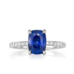 3.04 Carat Cushion Diamond Ring | Royal Blue Sapphire | 14K White Gold | Effortless Elegance
