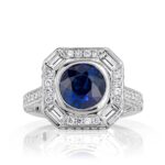 3 Carat Cushion Diamond Ring | Royal Blue Sapphire | 14K White Gold | Quiet Power