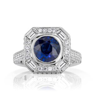 3 Carat Cushion Diamond Ring | Royal Blue Sapphire | 14K White Gold | Quiet Power