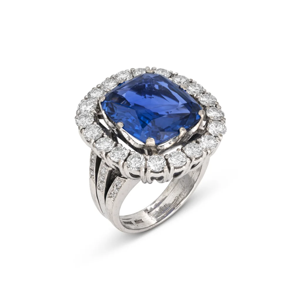 14.89 Carat Cushion Statement | Royal Blue Sapphire | 18K White Gold