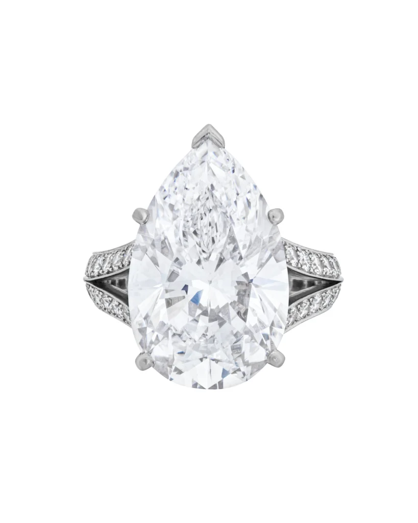 13.4 Carat Pear Statement | Type IIa | Brilliant White / D color | FL/IF | 18K Gold