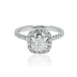 2.01 Carat Cushion Halo Diamond Ring | Brilliant White | 18K Gold | Effortless Elegance