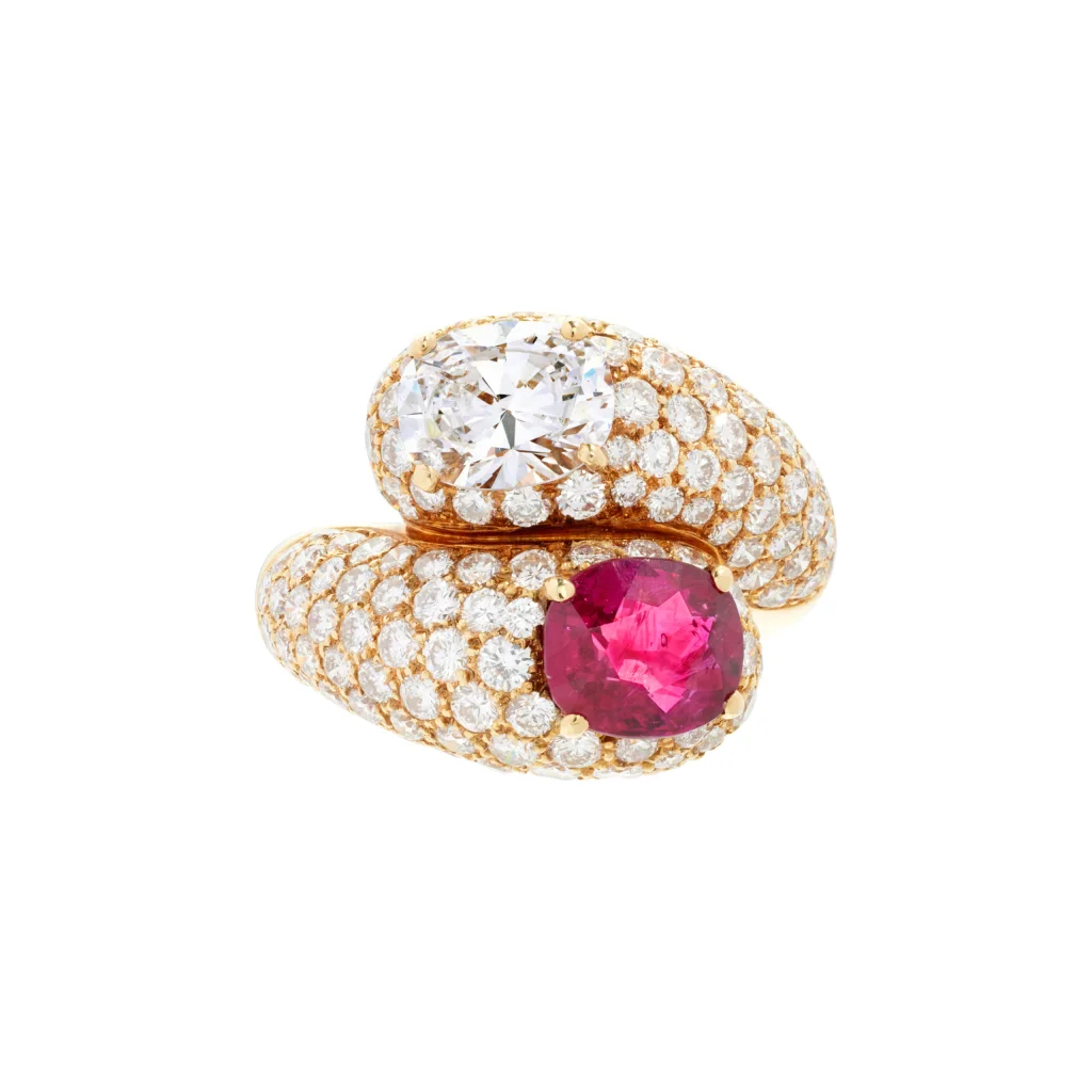 2.35 Carat Round Brilliant Toi Et Moi Diamond Ring | Ruby Red | 14K White Gold