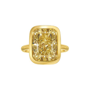 8.25 Carat Cushion Diamond Ring | Fancy Yellow | 14K White Gold