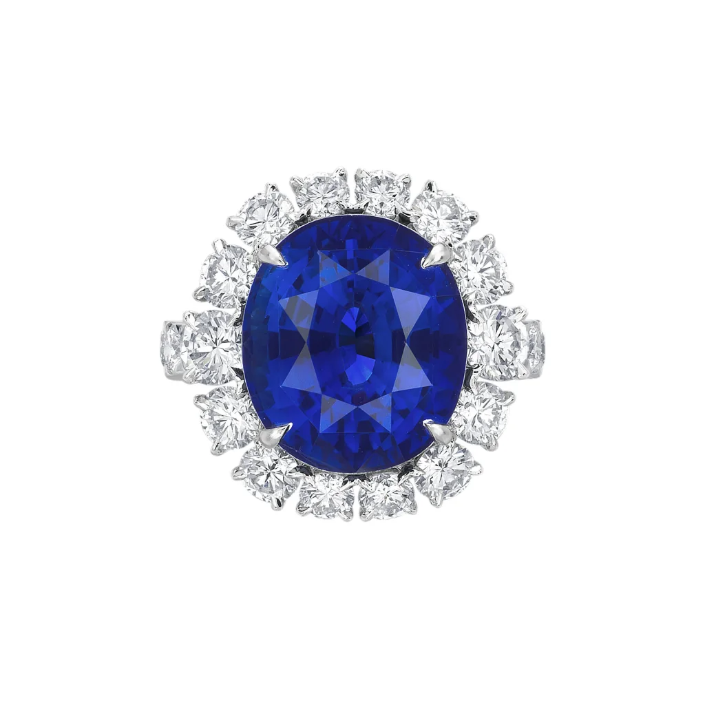 Round Brilliant Statement | Royal Blue Sapphire | 14K White Gold | Elegant Sparkle