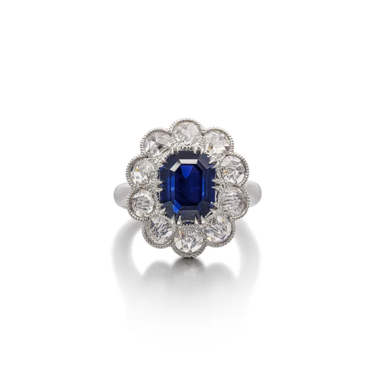 5.01 Carat Emerald Cut Statement | Royal Blue Sapphire | 14K White Gold