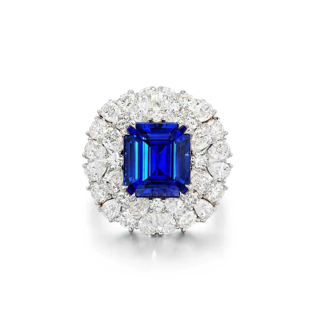 7 Carat Round Brilliant Statement | Royal Blue Sapphire | 14K White Gold
