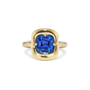 Round Brilliant Statement | Royal Blue Sapphire | 14K White Gold | Elegant Sparkle