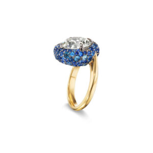 Round Brilliant Statement | Royal Blue Sapphire | 14K White Gold | Elegant Sparkle