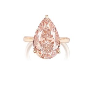 14.60 carat Fancy Brownish Orangy Pink Pear Diamond in rose gold ring setting