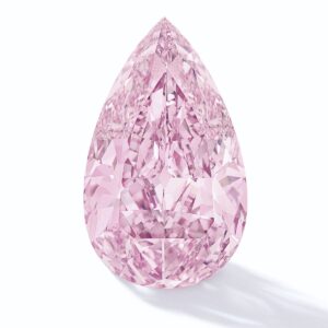 5.22 carat Fancy Pink Pear Modified Brilliant Diamond, loose stone on white background