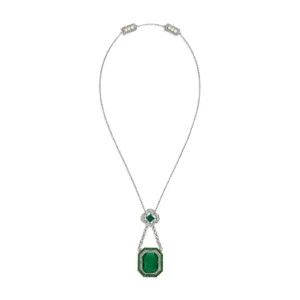 15-Carat Emerald, Diamond & Pearl Pendant-Necklace | Emerald-Cut | 18K Yellow Gold | The Florentine Garden