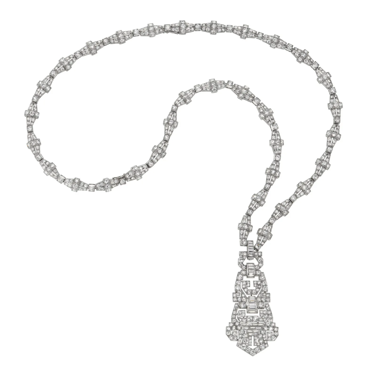 Baguette Diamond Pendant | White Diamond | Art Deco Sautoir | Platinum | The Ondine Silhouette