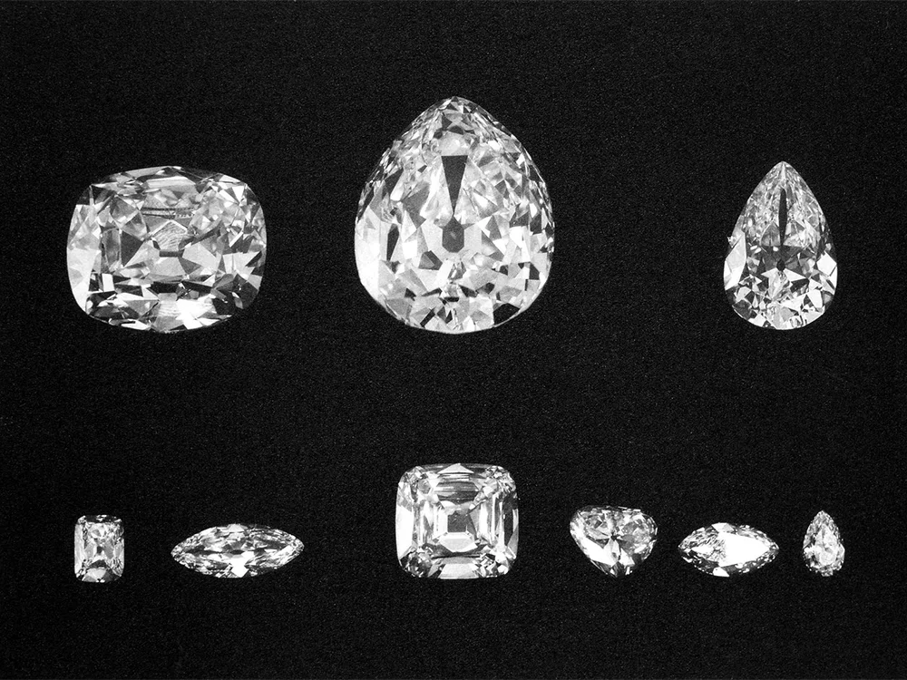 Cullinan IX 2. The nine major diamonds cut from the Cullinan rough, 1908 photograph