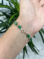 11.06Tcw Aaa 18K Natural Emerald-gemstone 360 Oval Cut Gold Statement Bracelet