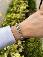 3.50Tcw 18K White Gold Emerald & Diamond Cuff Bracelet Round Cut Stones