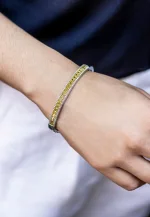 4.14 Carat Total Cushion Cut Fancy Yellow Diamond Bangle Bracelet in Two-tone Gold