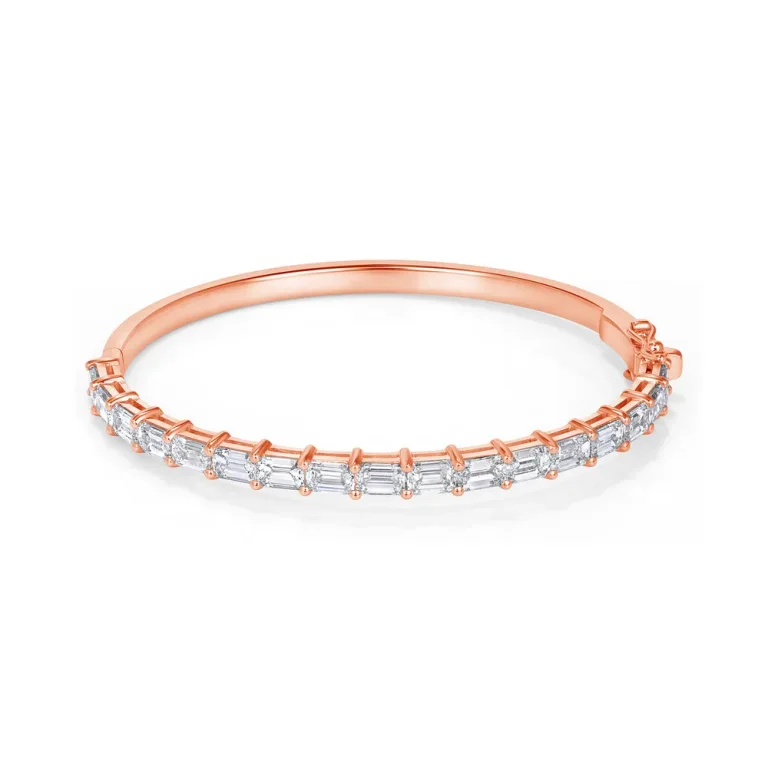4 Carat East West Set Emerald Cut Diamond Bangle in 18 Karat Rose Gold