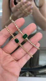 5.86Tcw Vivid Green Bezel Emerald & Diamond Tennis Bracelet 14K