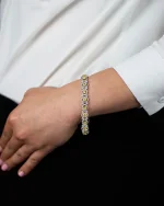 6.21 Carat Oval Cut Fancy Yellow Diamond Halo Bracelet in Two-tone Gold