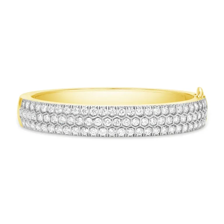 6.50Ctw Three Row Diamond Bangle in 14K Yellow Gold