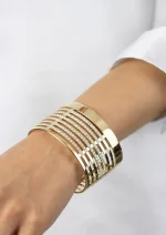 6.69 Carat Total Round Brilliant Diamond Cuff Bangle Bracelet in Yellow Gold