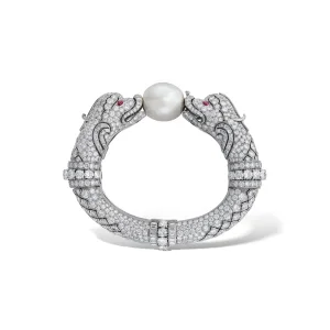 Art Deco Natural Pearl, Ruby and Diamond ‘chimera’ Bangle Natural Pearl Measuring Approximately 16.75 - 15.90 X 17.40 Mm