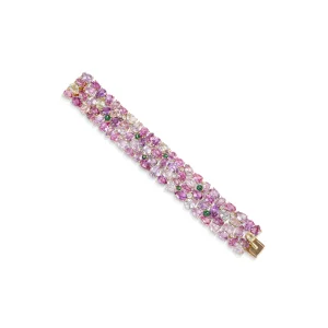 Coloured Sapphire, Emerald and Diamond Bracelet Pear-shaped Coloured Sapphires of Various Hues, Emerald Beads, Round Dia