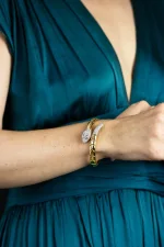 Diamond Serpentine Bangle Bracelet in White & Yellow Gold