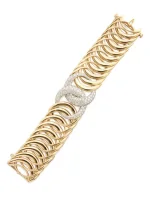 Gold and Diamond 'double Crescent' Bracelet Composed of a Series of Gold Annular Links, Centering on a Pavé-set Interlo