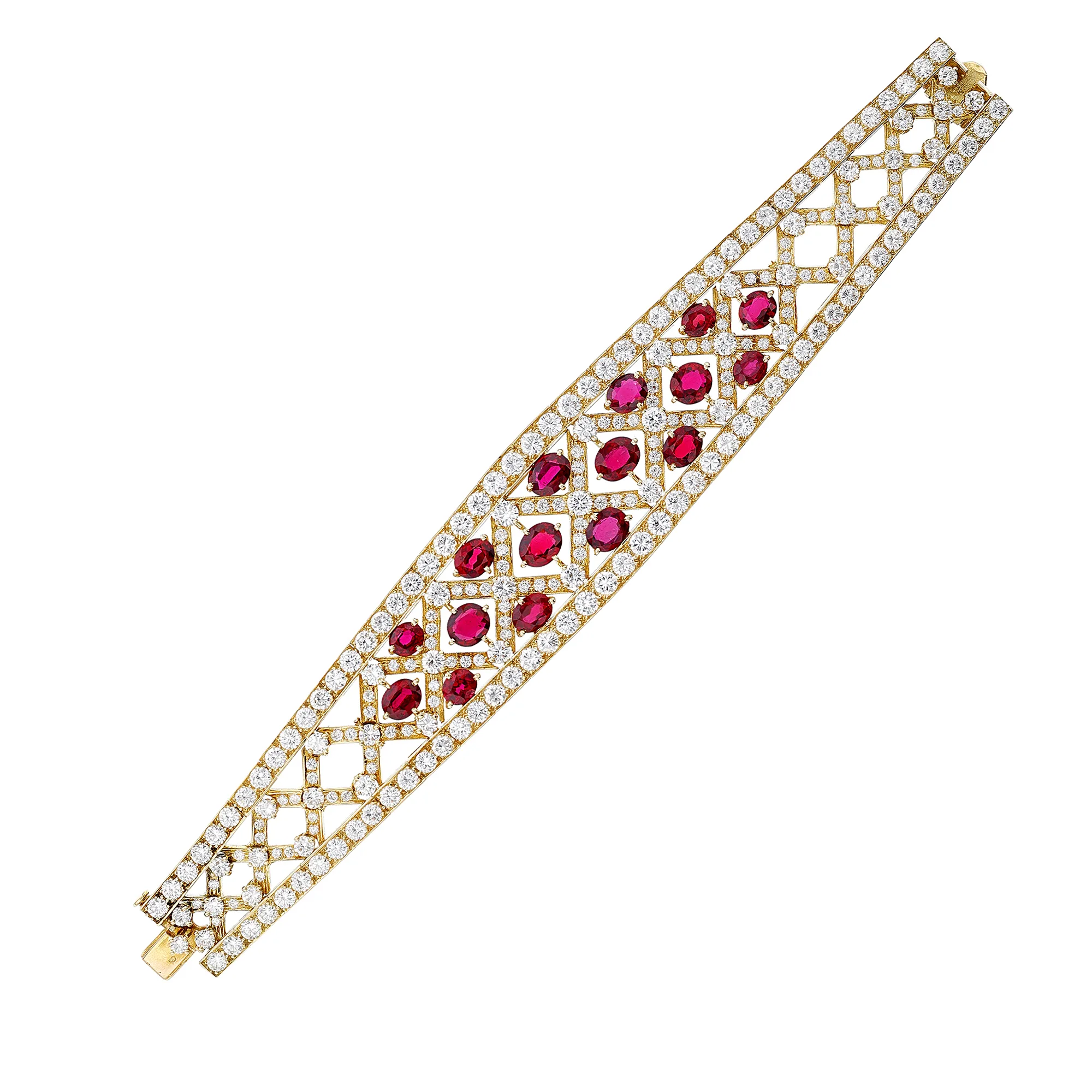 Rubies in the Royal Box 4. Gold, ruby and diamond bracelet, closeup on white