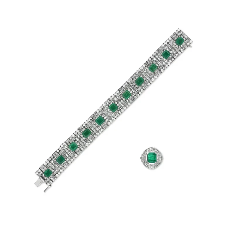 Emerald and Diamond Bracelet and Ring