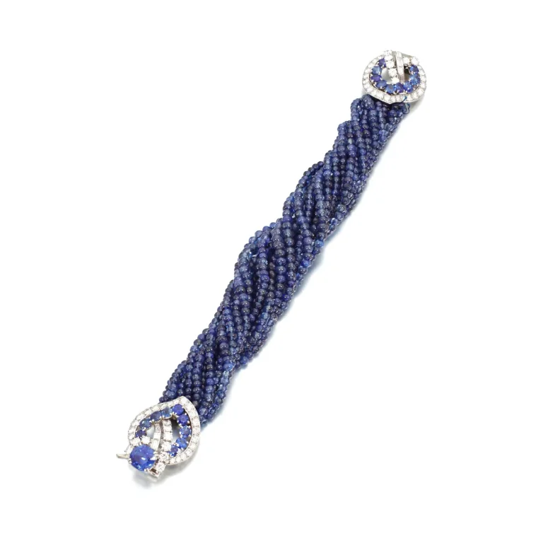 Sapphire and Diamond Bracelet | the Clasp Featuring a Cushion-shaped Sapphire Weighing 4.40 Carats, Set with Round Sapph