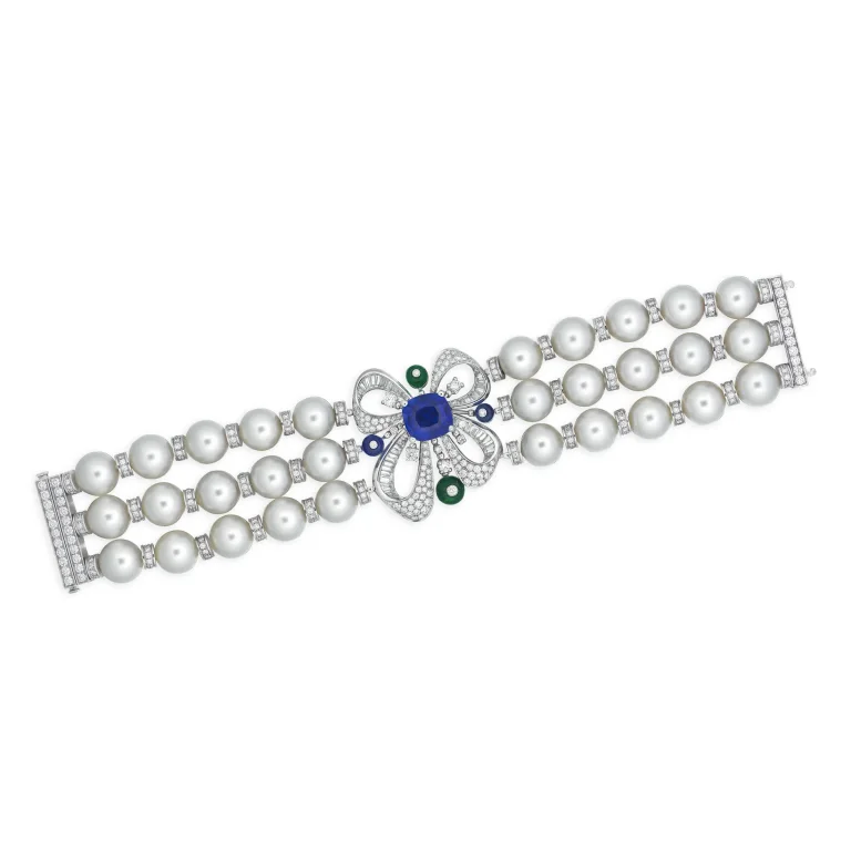 Sapphire, Emerald, Cultured Pearl and Diamond Bracelet Cushion-cut Sapphire, Sapphire and Emerald Beads, Round Cultured