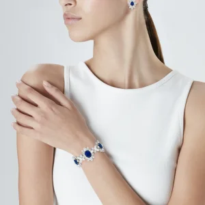 Sapphire Diamond Earring Bracelet Set Platinum Gold