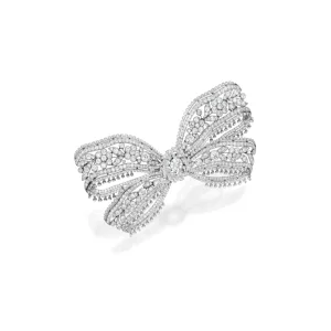 Diamond Brooch [鑽石別針] the Openwork Bow of Fringed, Articulated Design Featuring Floral and Garland Motifs, Set with Nume